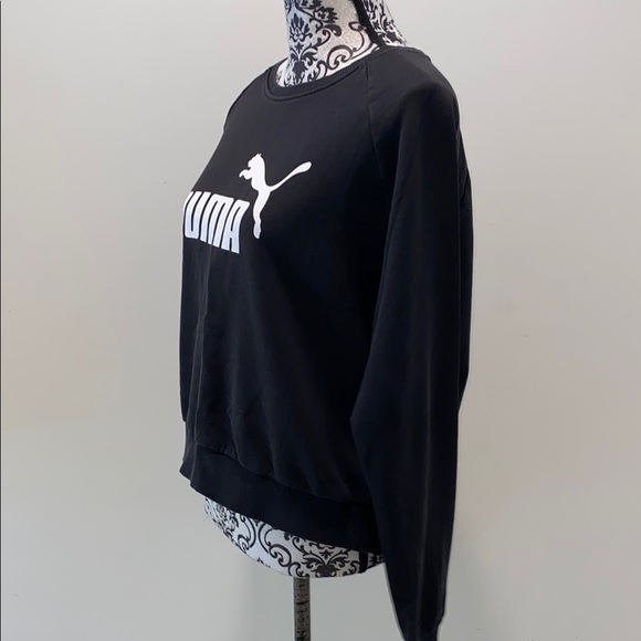 Puma Black Cropped Sweatshirt with White Logo Size Medium - Picture 4 of 6